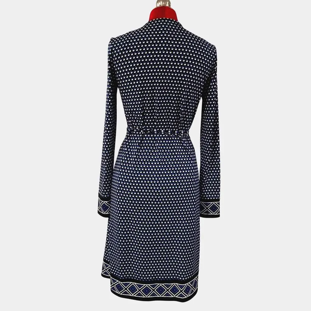 Michael Kors dress black & royal blue geometric print true wrap style size S